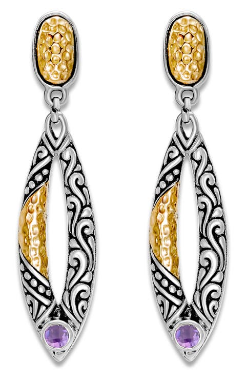 Sterling Silver &18K Gold Marquise Drop Earrings