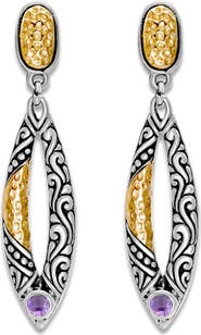 SAMUEL B. Sterling Silver &18K Gold Marquise Drop Earrings