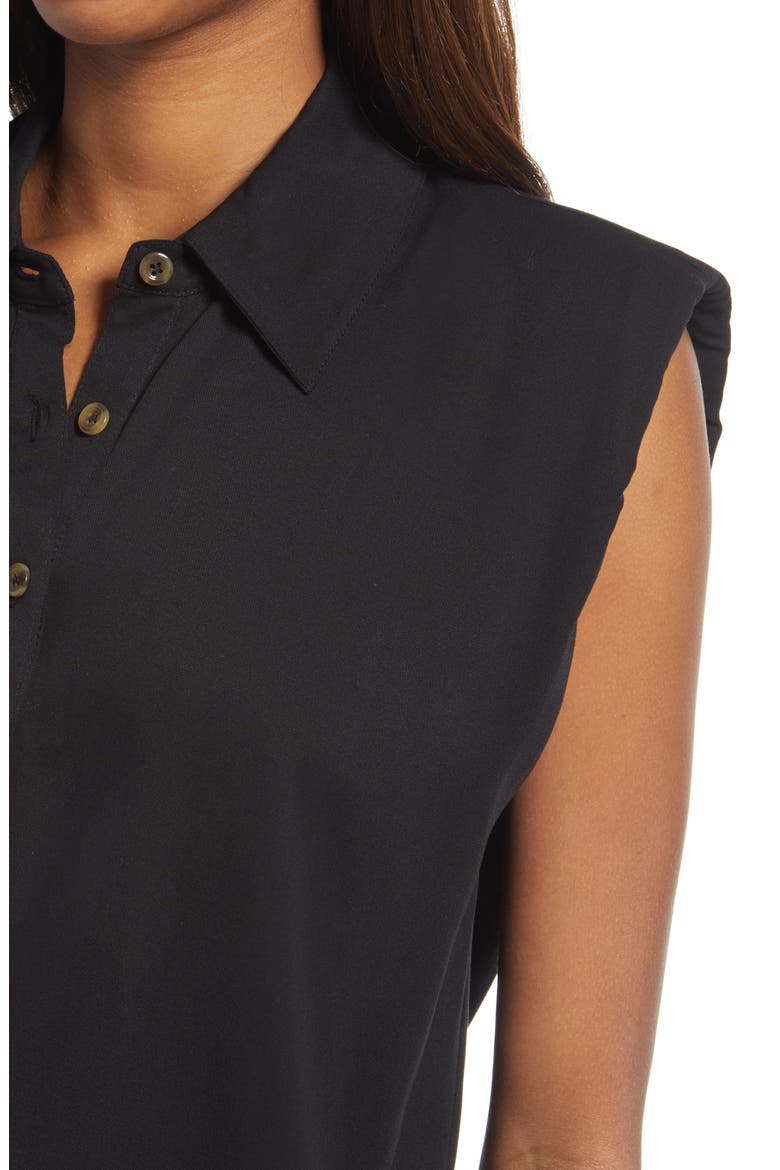 Shoulder Pad Sleeveless Button-Up Top, Alternate, color, BLACK