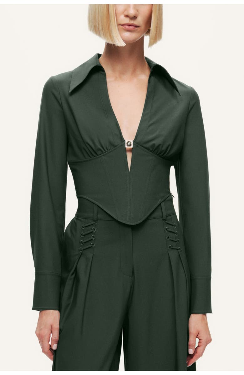 Nocturne Sculpted Deep-V Corset Blouse, Main, color, Dark Green