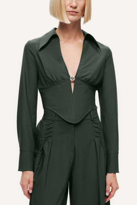 Sculpted Deep-V Corset Blouse