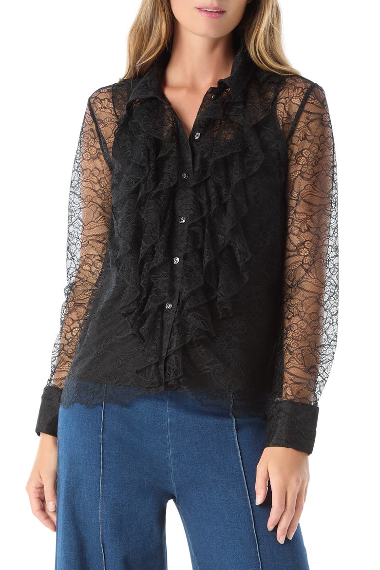 Erynn Lace Button-Up Shirt, Main, color, BLACK
