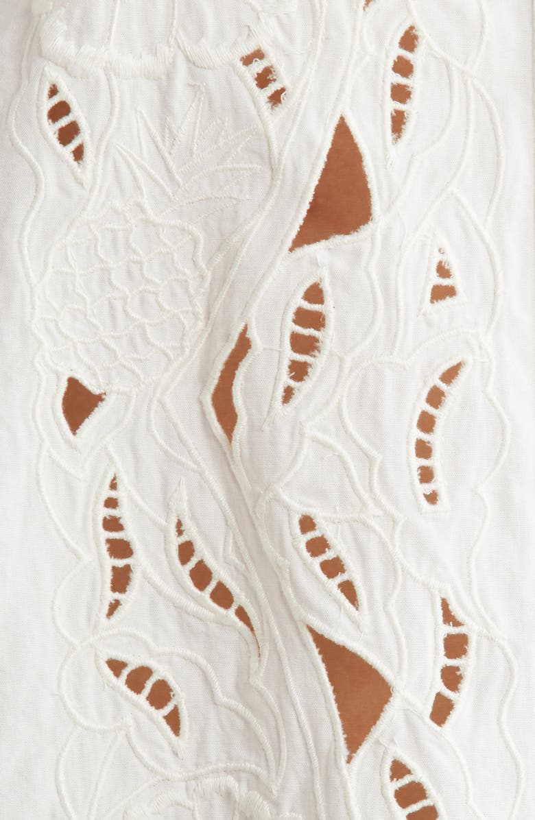 FARM Rio Embroidered Eyelet Puff Sleeve Button-Up Shirt, Alternate, color, Off-White