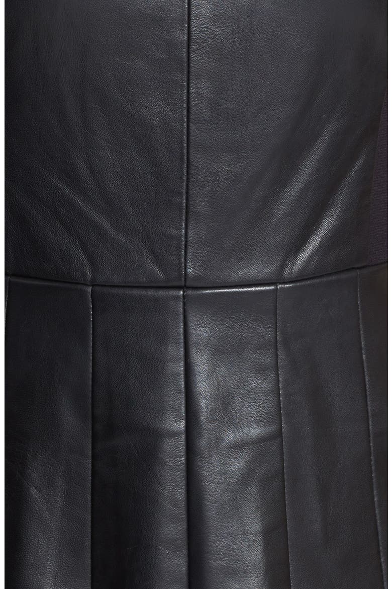 Leather & Ponte Pleat Dress, Alternate, color, BLACK