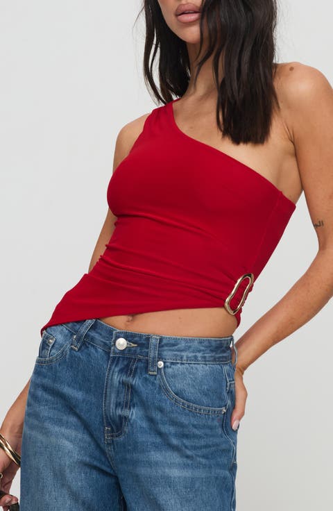 Machiatto One-Shoulder Asymmetric Jersey Top