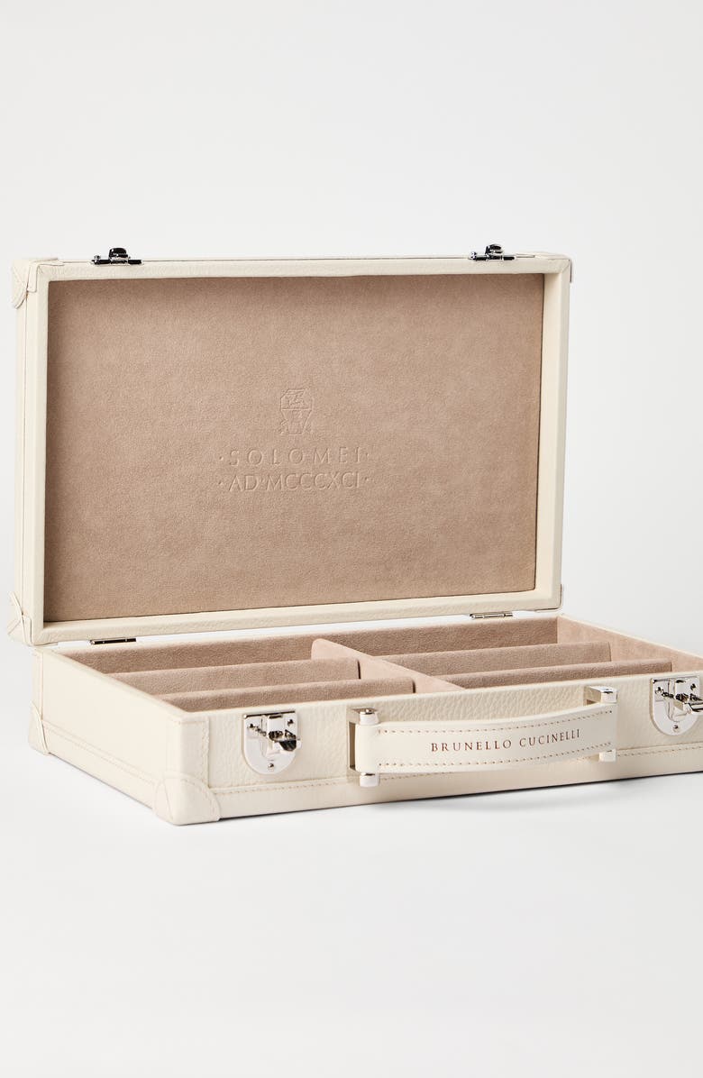 Brunello Cucinelli Calfskin glasses organizer, Alternate, color, Light Grey