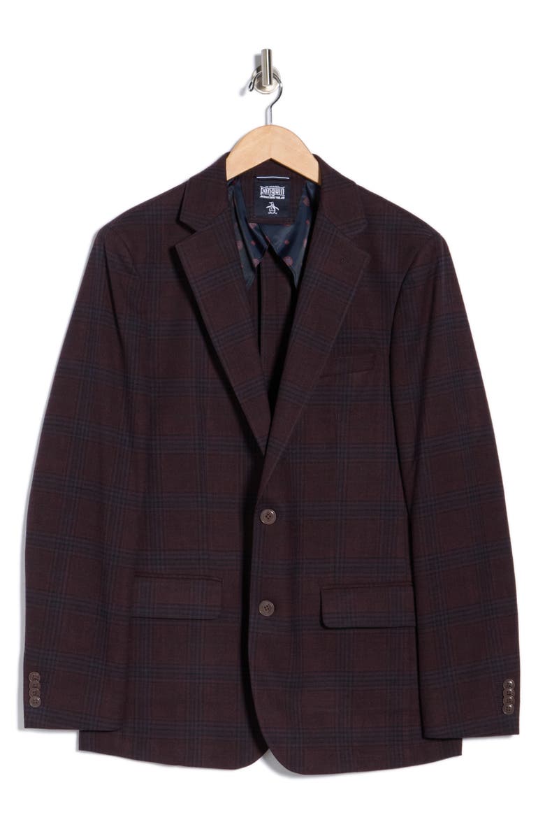 Original Penguin Plaid Notch Lapel Sport Coat, Alternate, color, Dark Purple