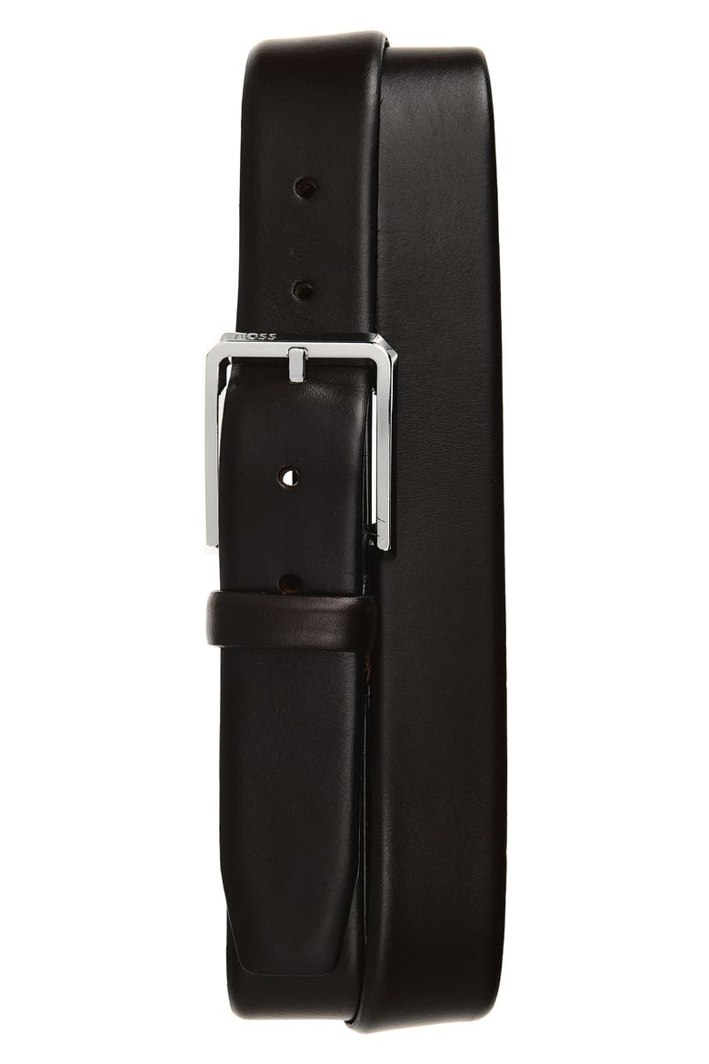 Caleb Leather Belt, Main, color, DARK BROWN
