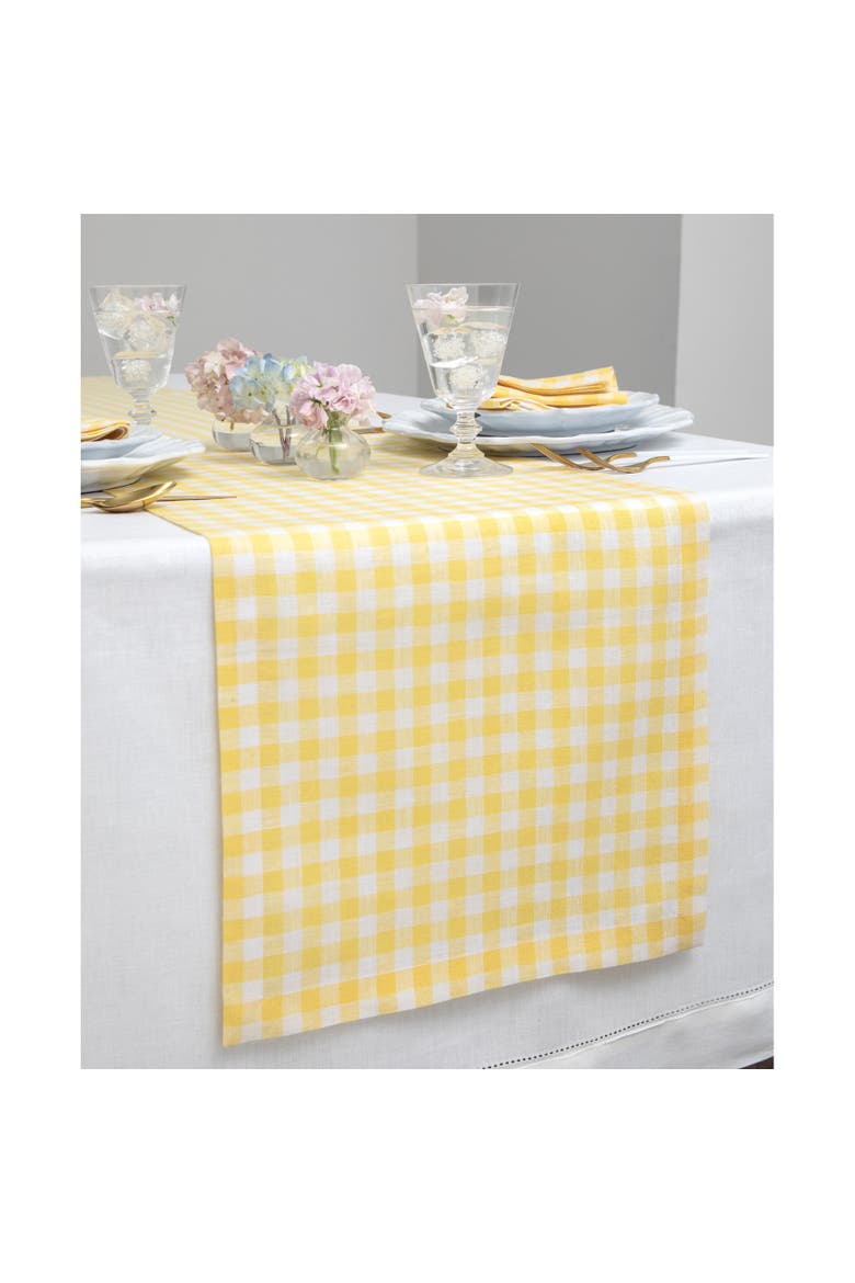 Linen Table Runner - Gingham Check, Alternate, color, Marigold Yellow