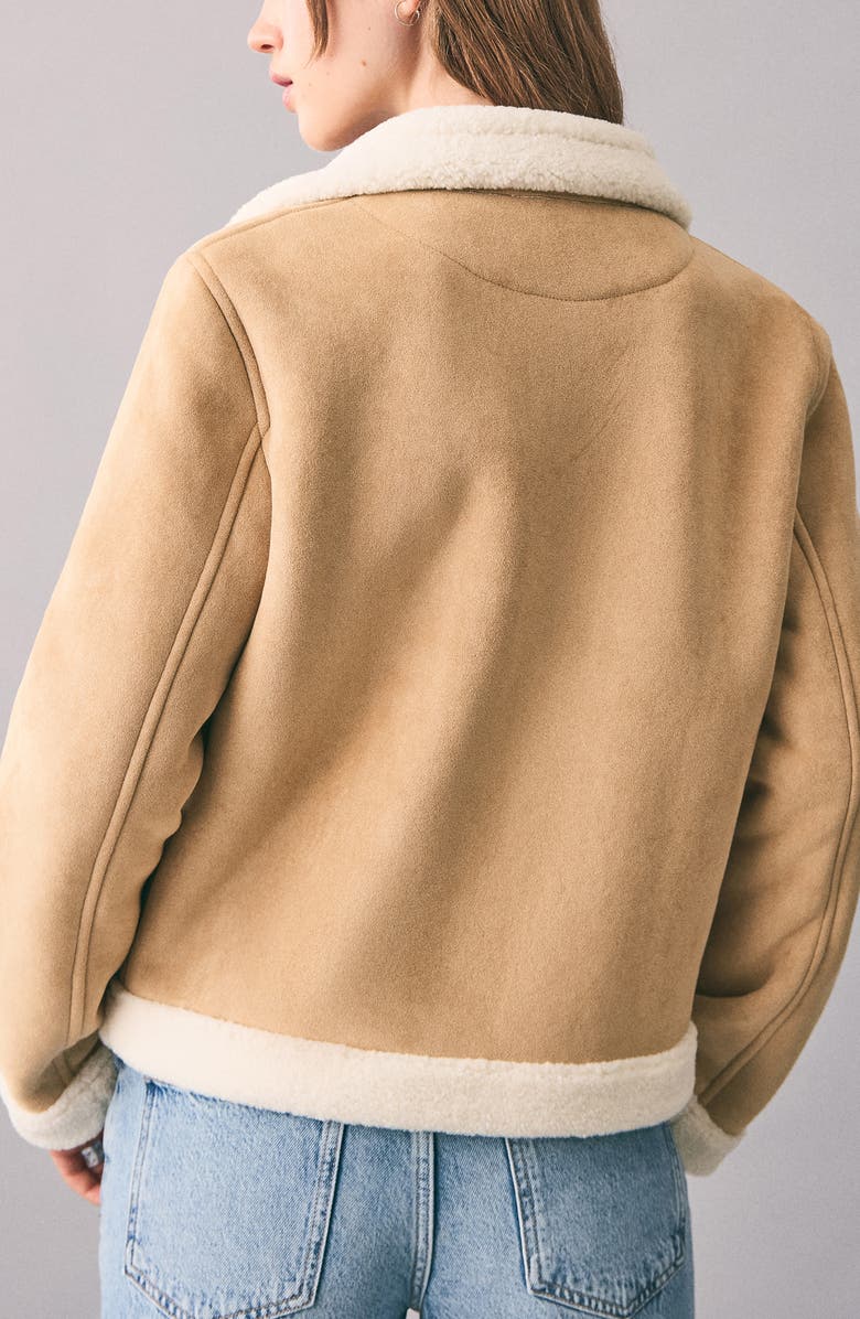 MANGO TEEN Faux Suede Jacket with Faux Shearling Lining, Alternate, color, Medium Brown