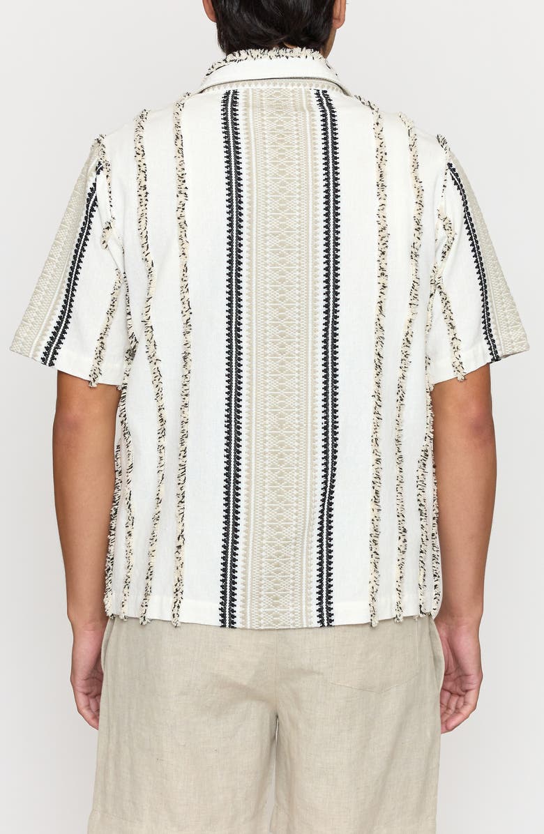 Raga Stripe Embroidered Cotton Short Sleeve Zip-Up Shirt, Alternate, color, Eggshell