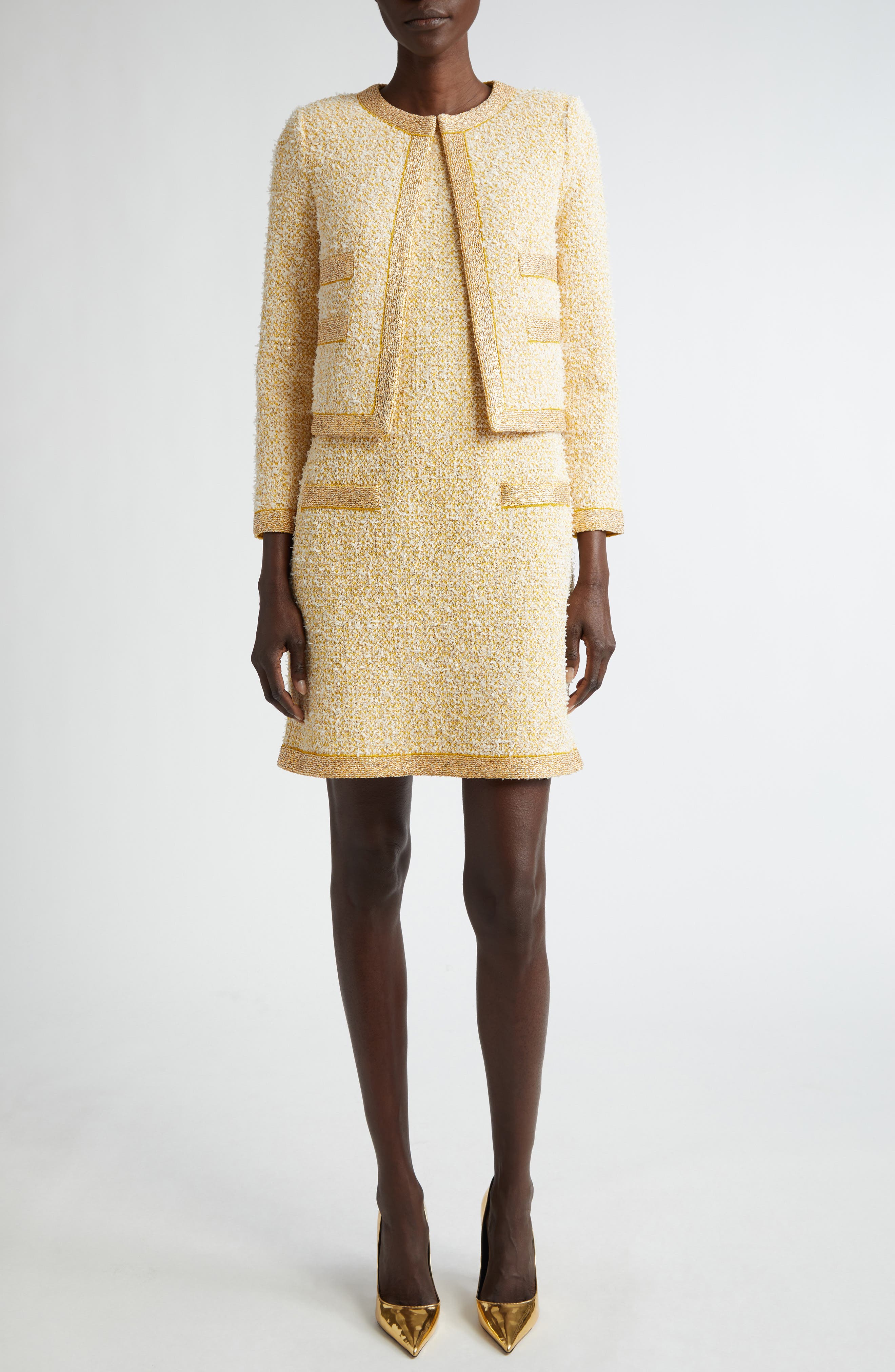 Sequin Eyelash Tweed Shift Dress - image 2