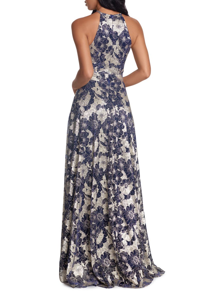 Metallic Floral Halter Top Gown, Alternate, color, NAVY/ GOLD