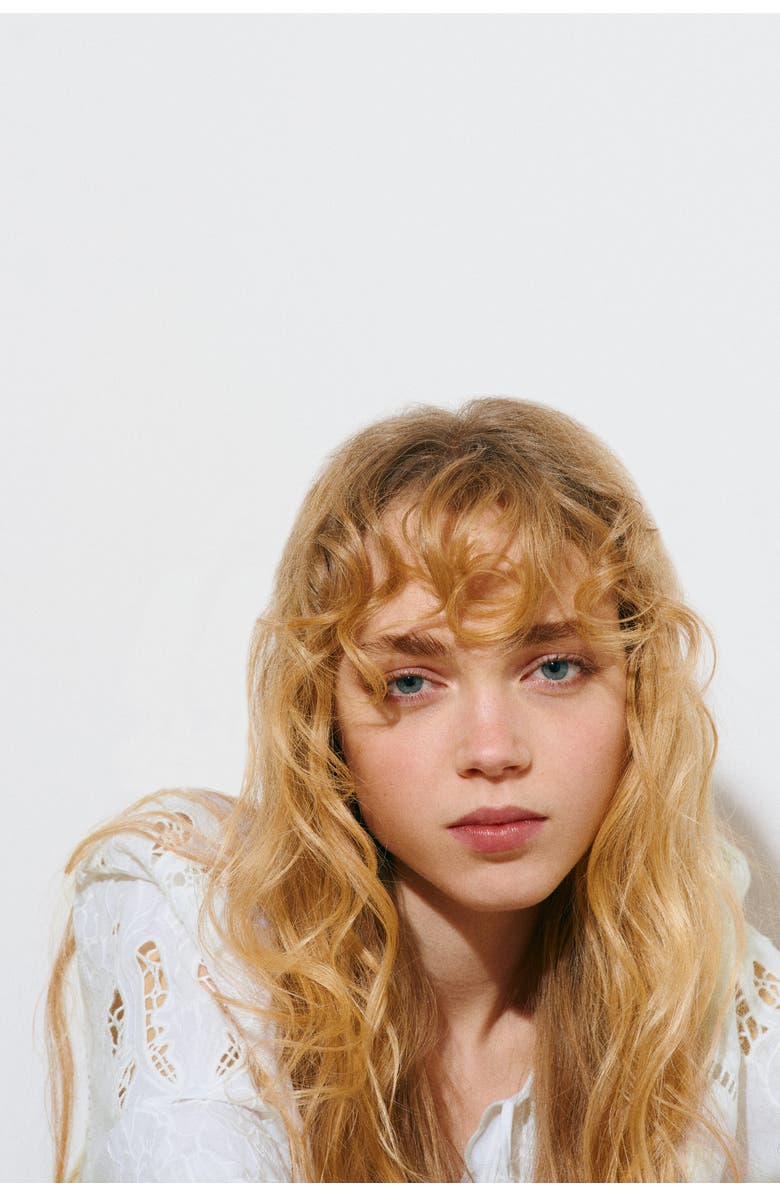 H&M Broderie Anglaise Cotton Blouse, Alternate, color, White