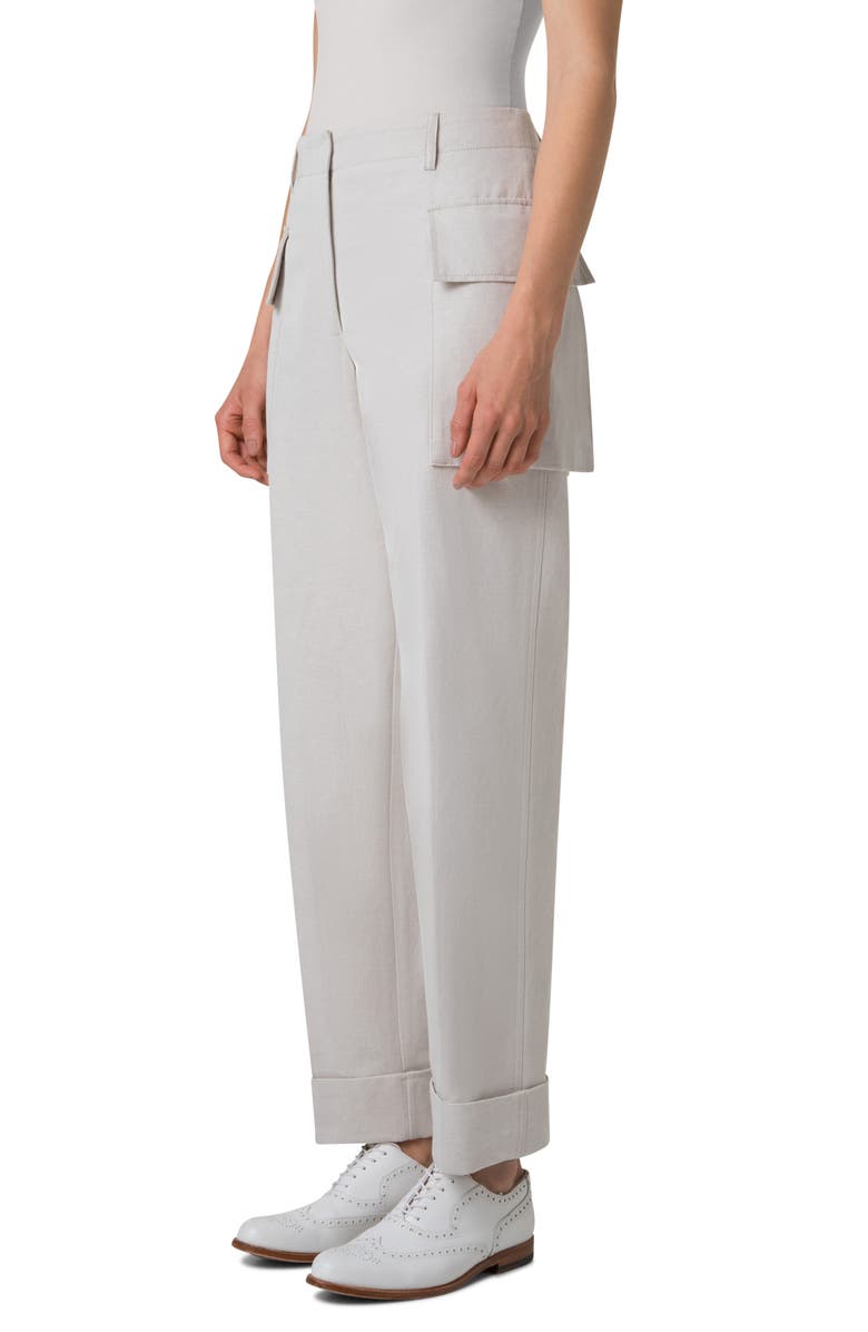 Akris Marley High Waist Cotton & Linen Twill Cargo Pants, Alternate, color, Greige