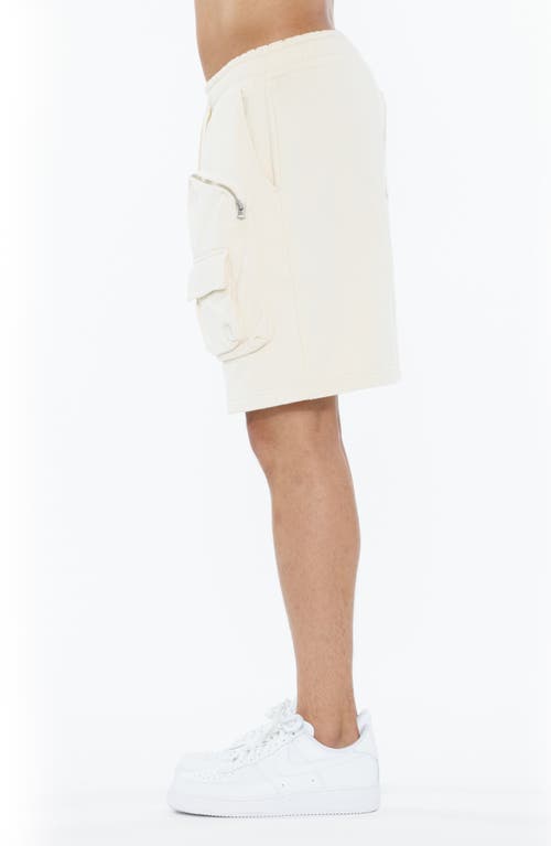 Cult Of Individuality Fleece Cargo Shorts In Winter White