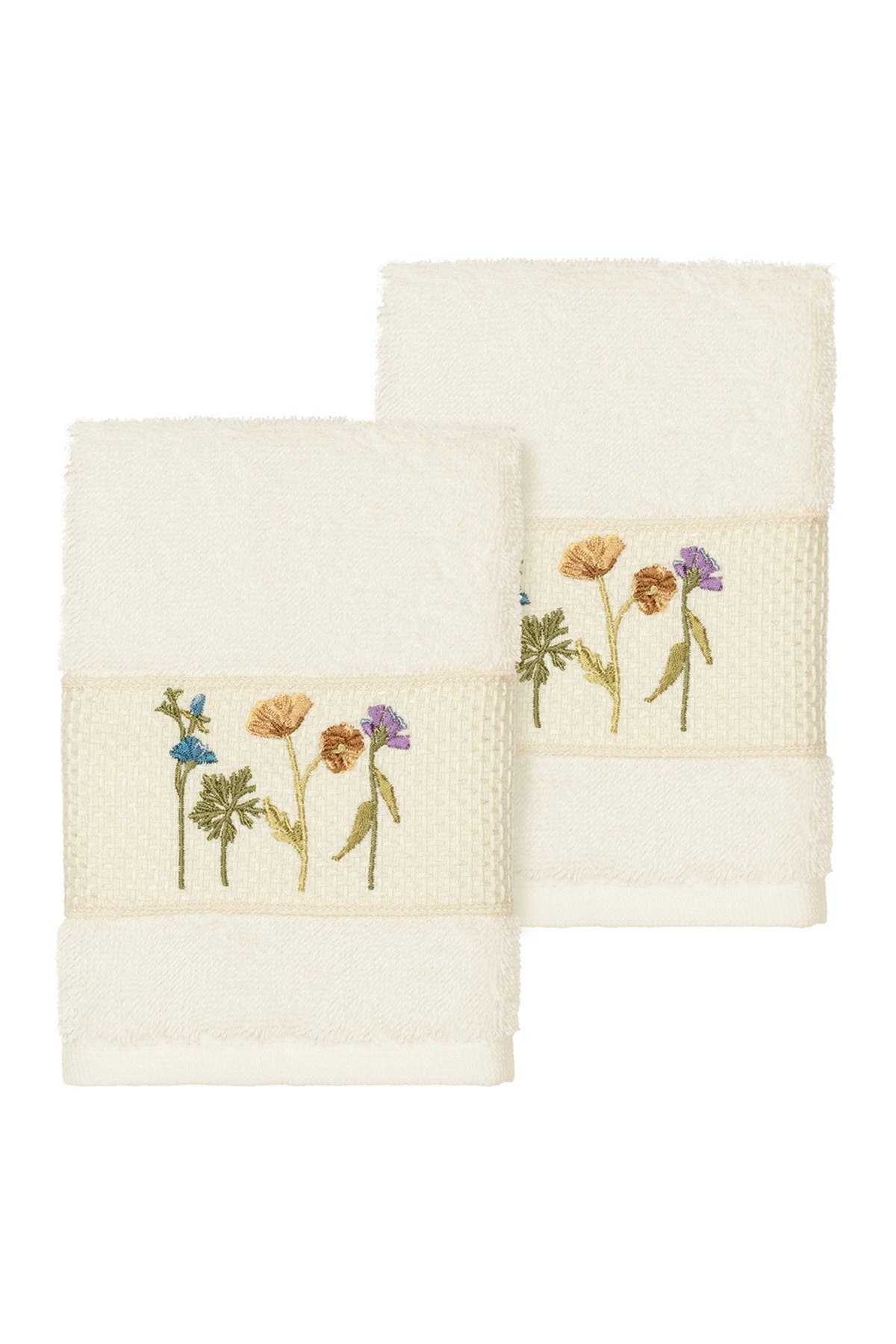 Linum Home Textiles Serenity Embellished Washcloth - Set of 2 - Cream