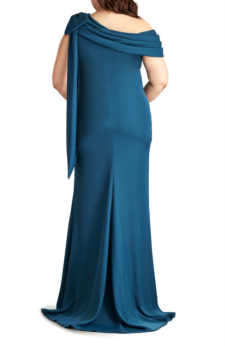Tadashi Shoji One-Shoulder Bow Detail Crepe Gown, Alternate, color, Eclipse