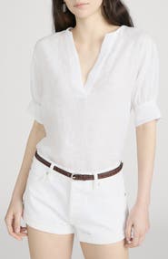 FRAME The V-Neck Linen Popover Top