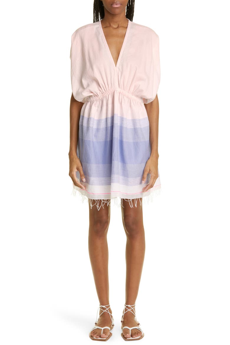 Jelba Colorblock Plunge Neck Cotton Dress, Main, color, SUNRISE SKY