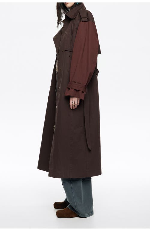 Bimba Y Lola Two-tone Maxi Trench In Brown