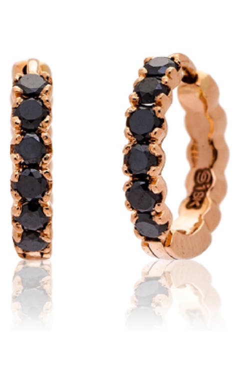 Black Diamond Huggie Hoop Earrings