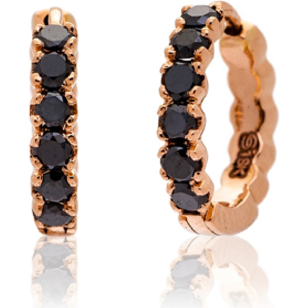 Sethi Couture Black Diamond Huggie Hoop Earrings in Rose Gold  product