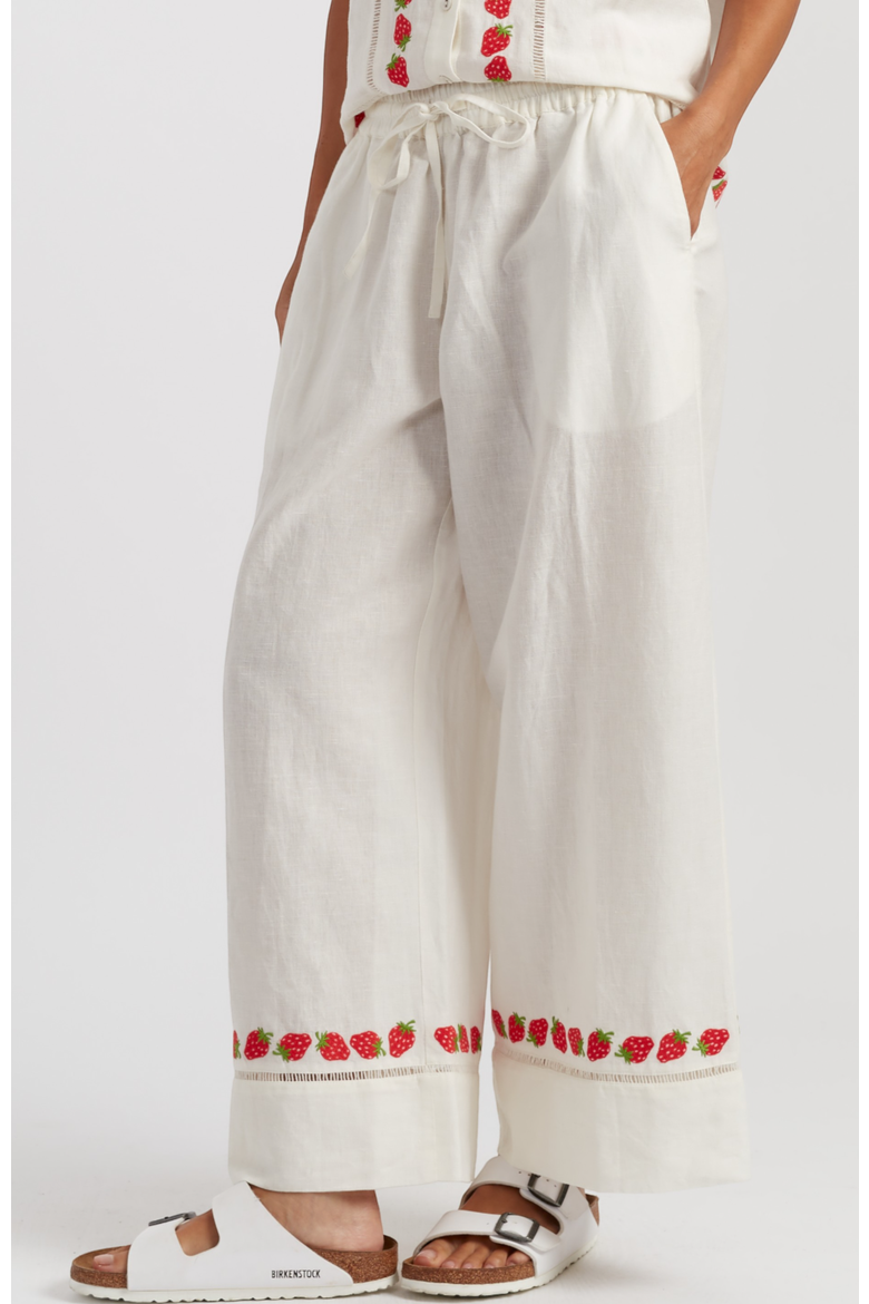 Linen-Blend Strawberry  Trousers, Main, color, Cream