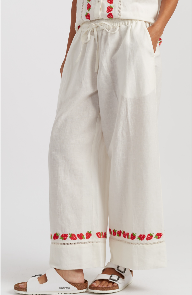 Chinti & Parker Linen-Blend Strawberry Trousers, Main, color, Cream