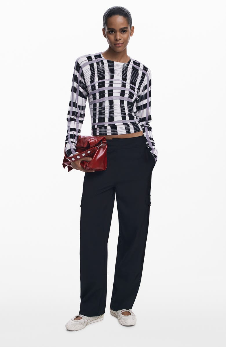 Desigual Stripe Crewneck Sweater, Alternate, color, Black