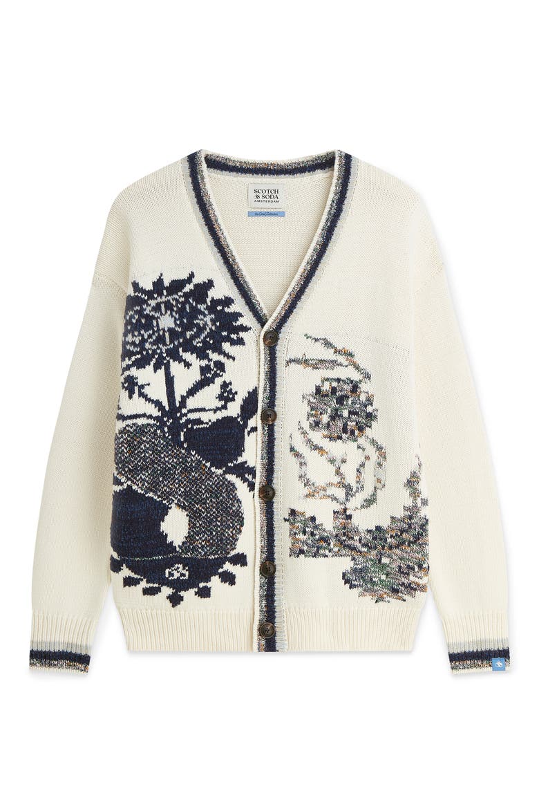 Intarsia Cotton Blend Cardigan, Alternate, color, EGGNOG