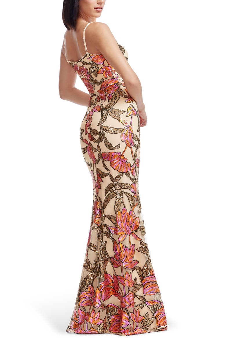 Dress the Population Giovanna Sequin Floral Mermaid Gown, Alternate, color, Beige Multi