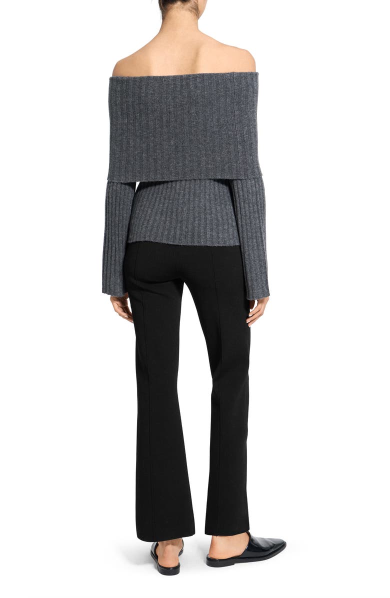 Theory Off the Shoulder Bell Sleeve Merino Wool Blend Sweater, Alternate, color, Charcoal