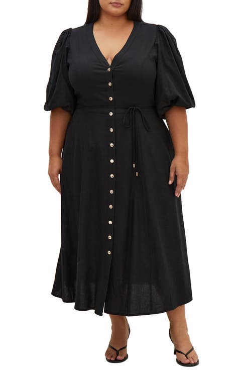 Bella Puff Sleeve Button-Up Dress (Plus)