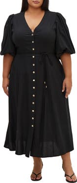 City Chic Bella Puff Sleeve Button-Up Dress