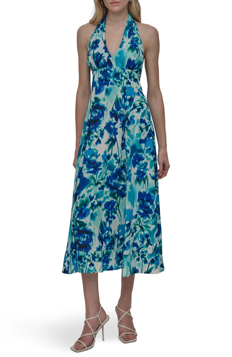 DKNY Halter Midi Dress, Main, color, Indigo Multi