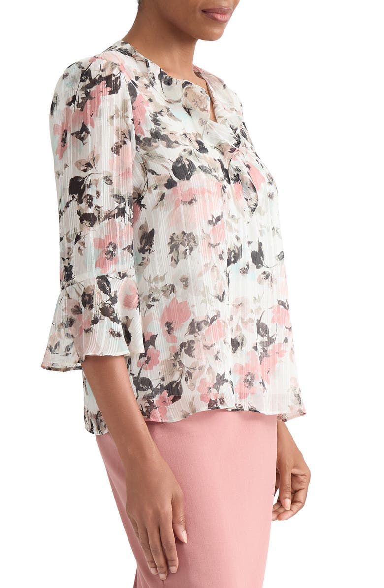 KASPER Floral Print Metallic Ruffle Top, Alternate, color, Vanilla Ice Multi