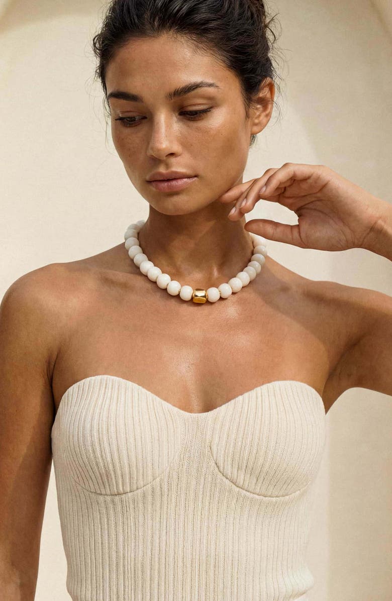 Ettika Power Bead Statement Necklace, Alternate, color, Bone