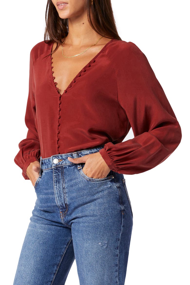 Shariana Silk Georgette Blouse, Alternate, color, RUSSET BROWN