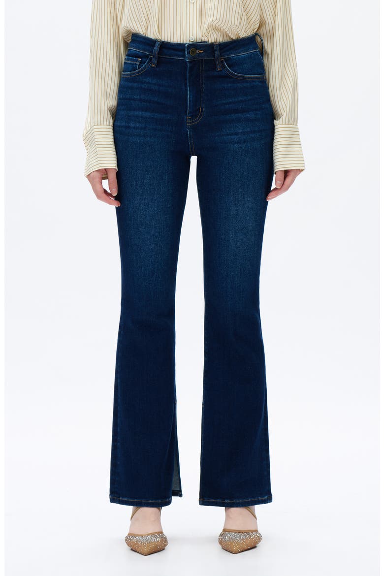 High Waist Slit Flare Jeans, Main, color, DARK BLUE WASH