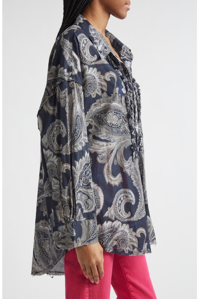 Shredded Seam Ruffle Paisley Print Button-Up Shirt, Alternate, color, BLACK PAISLEY MULTI PRINT