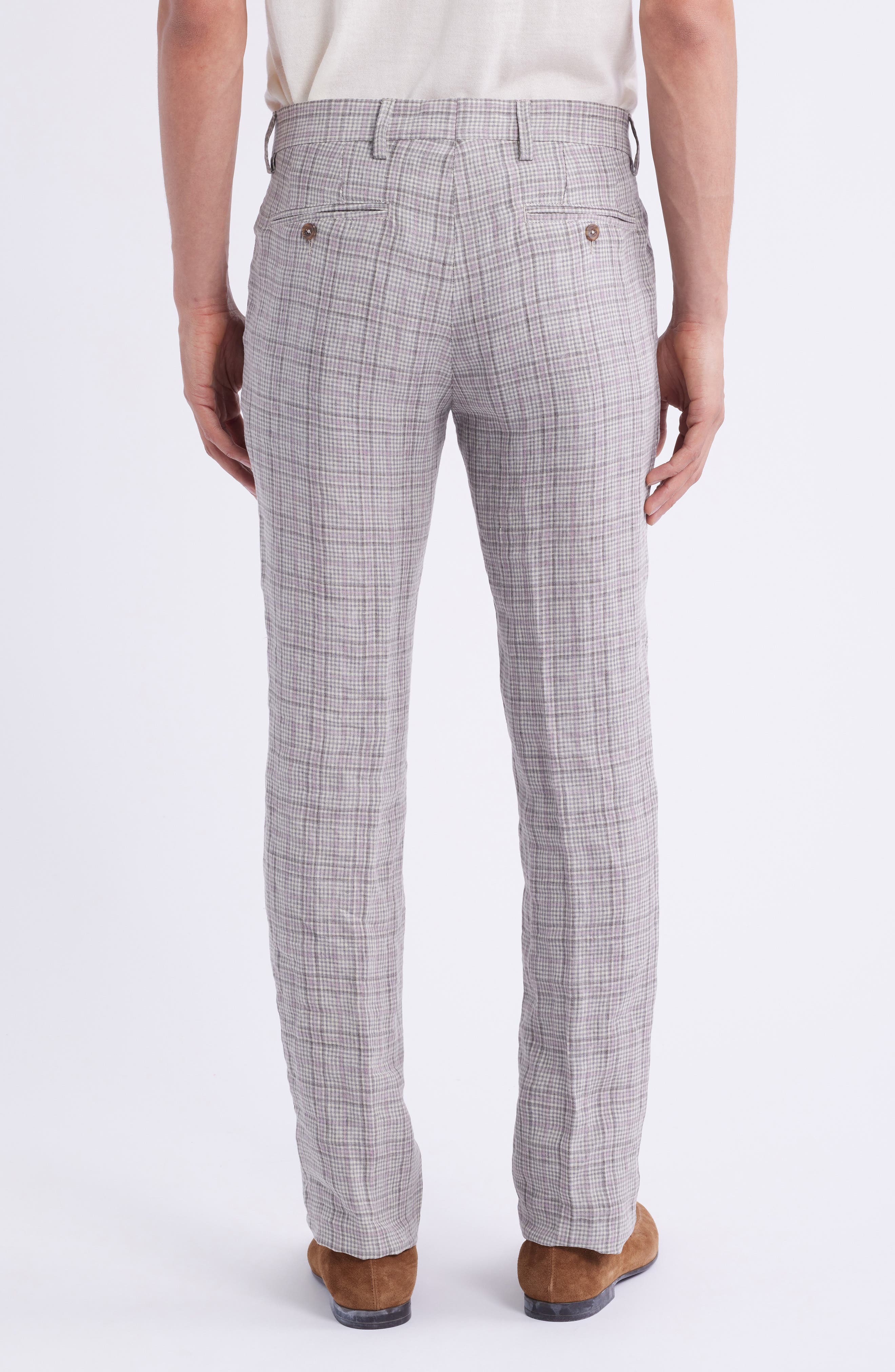 Flat Front Check Linen Dress Pants - image 2