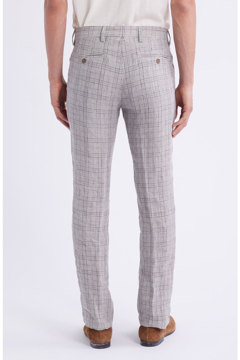 Flat Front Check Linen Dress Pants, Alternate, color, TAN