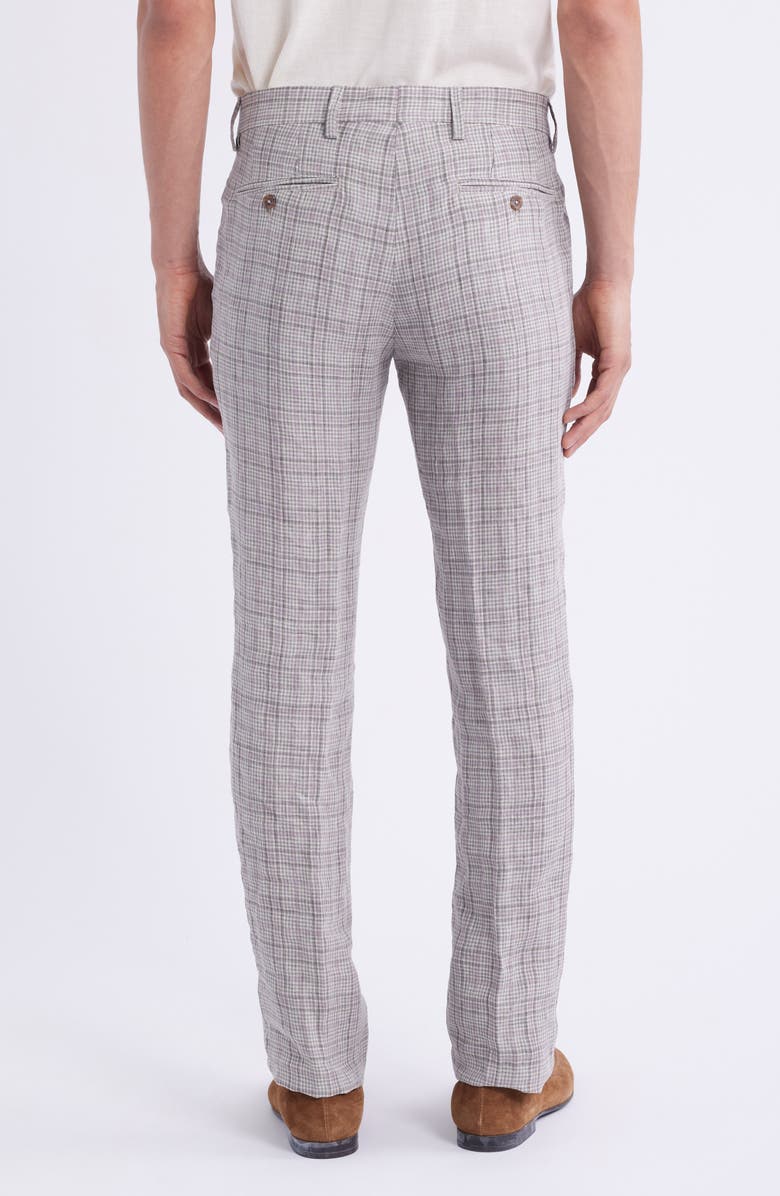 Berle Flat Front Check Linen Dress Pants, Alternate, color, Tan