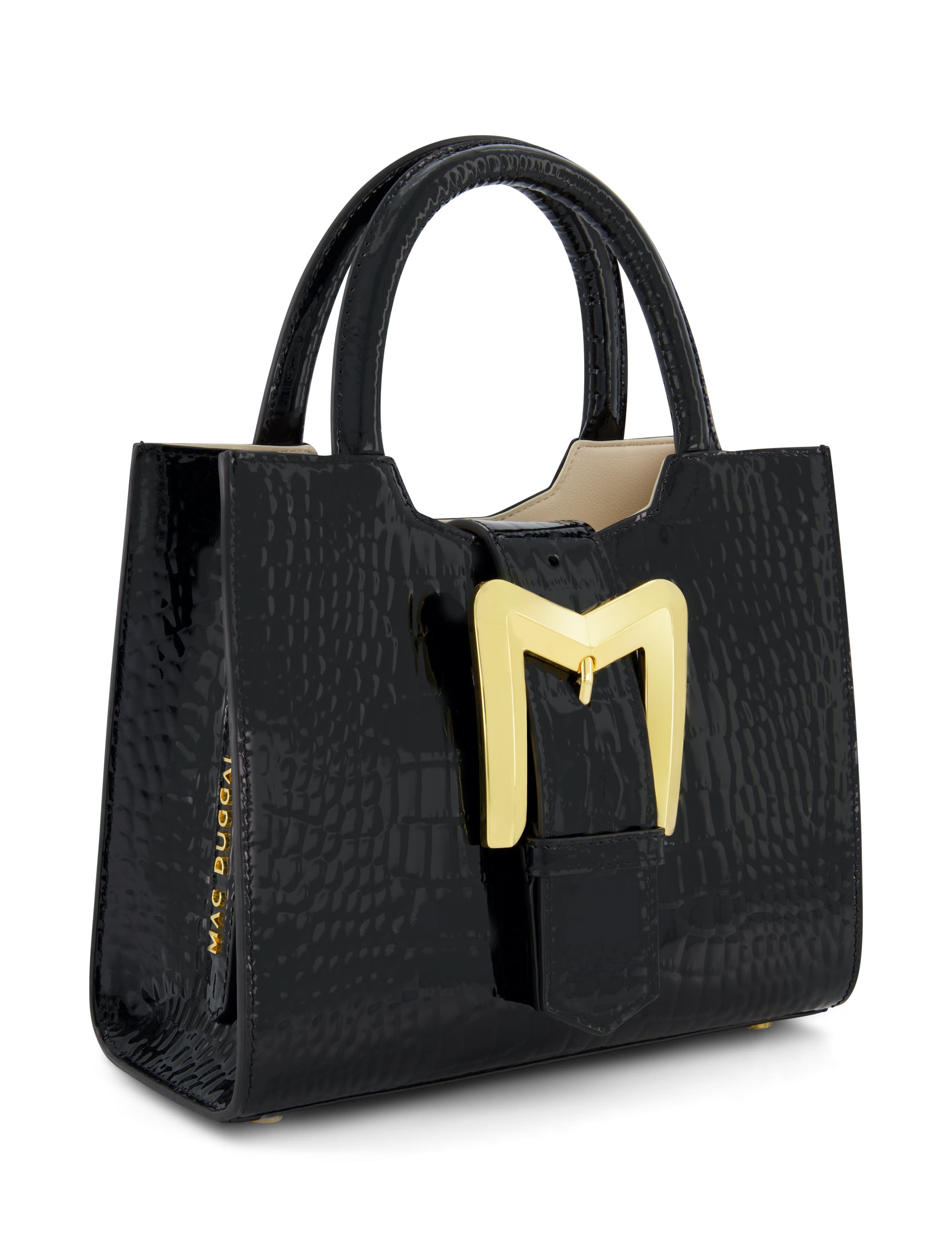 Mac Duggal Crocodile Embossed Leather Gold Buckle Tote Bag, Alternate, color, 