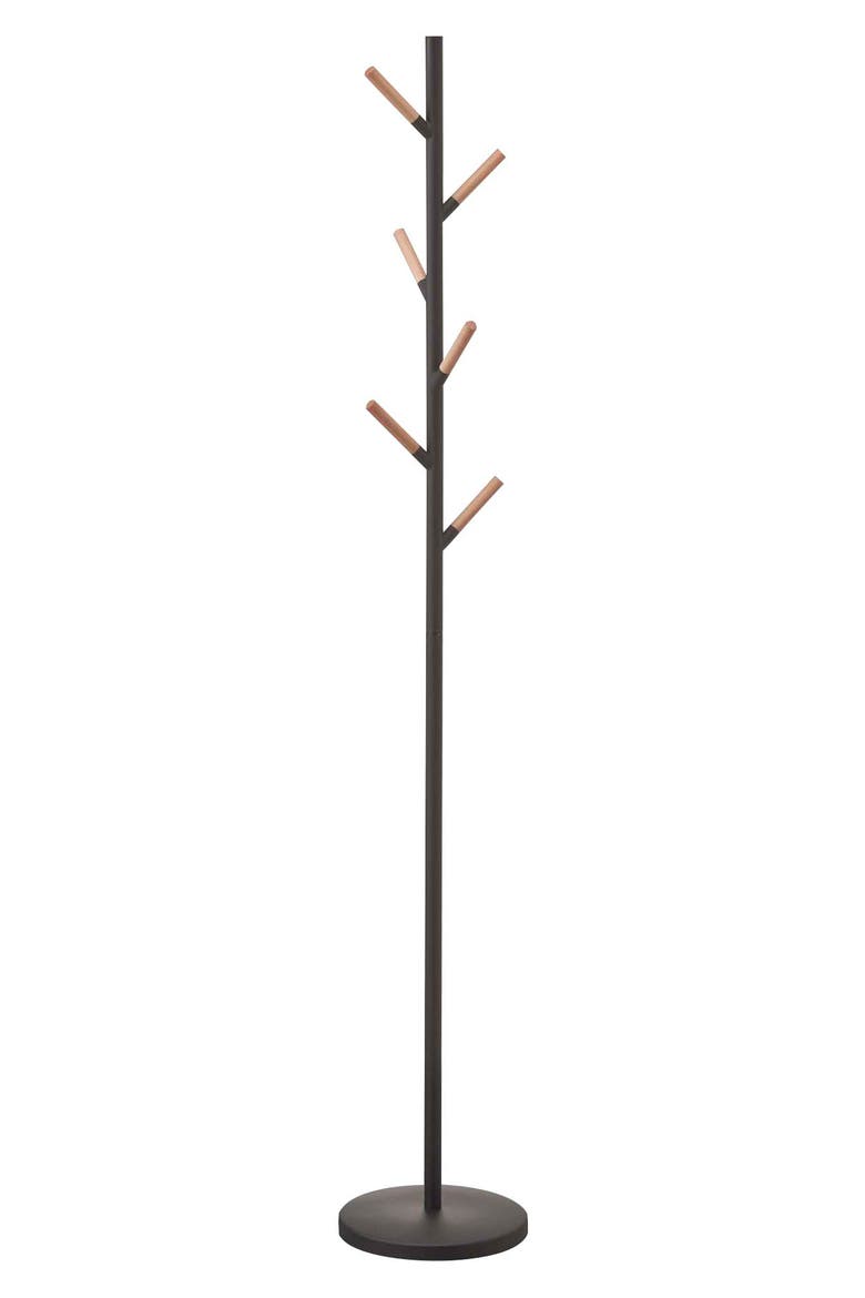 Wood Tipped Steel Coat Rack, Main, color, BLACK