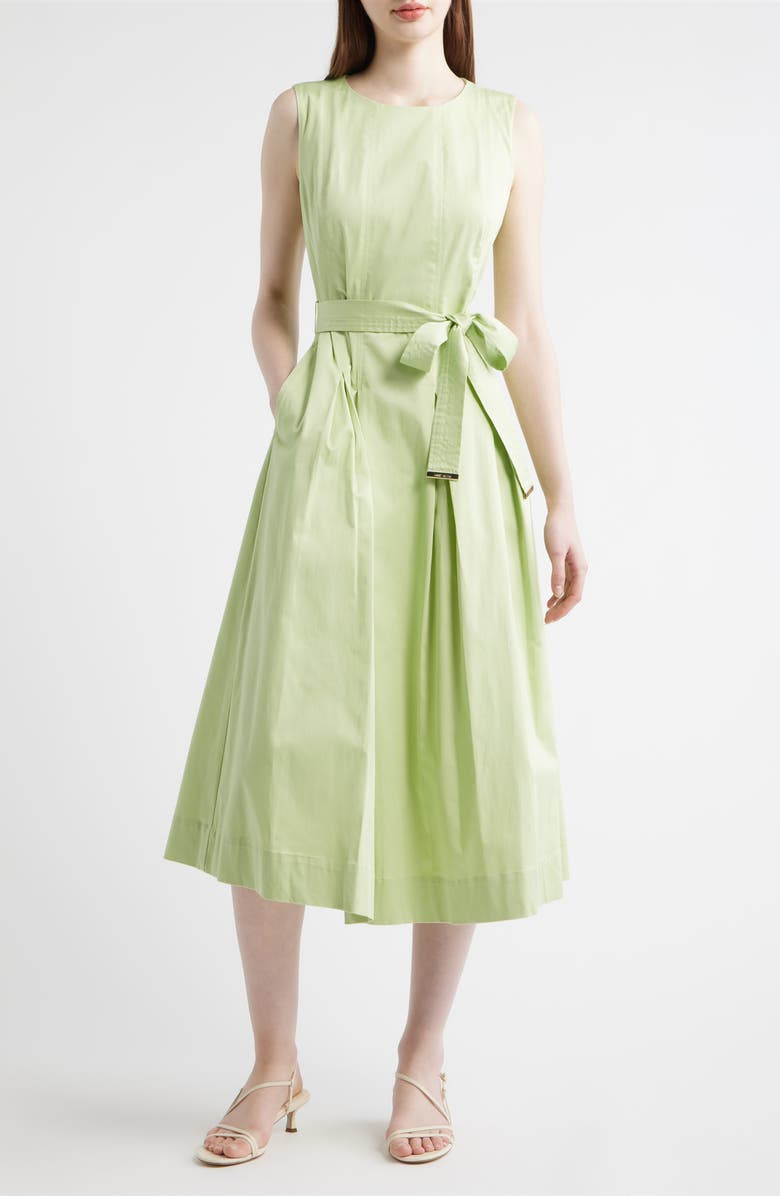AK ANNE KLEIN Sleeveless Stretch Cotton Midi Dress, Main, color, Cool Sage