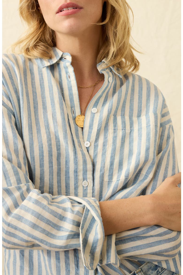 Laguna Stripe Linen Button-Up Shirt, Alternate, color, OCEAN LUCY STRIPE