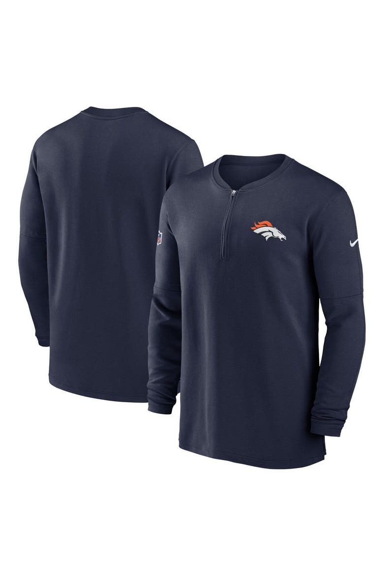 Men's Nike  Navy Denver Broncos 2023 Sideline Performance Long Sleeve Tri-Blend Quarter-Zip Top, Main, color, Navy