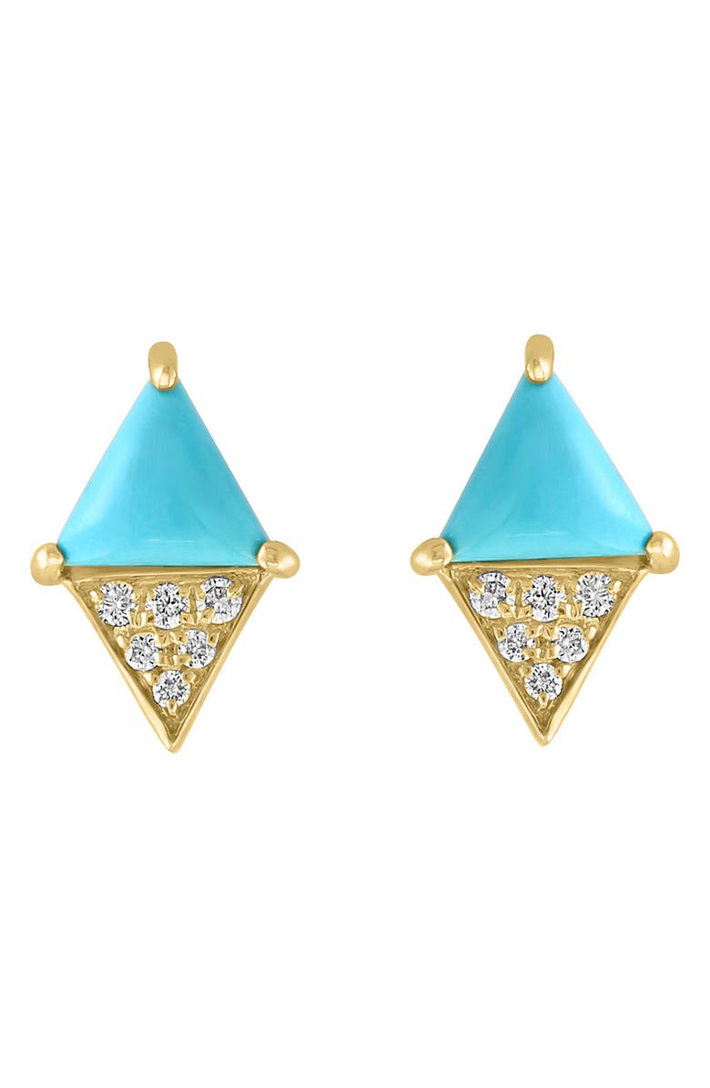 EFFY 14K Gold Diamond & Turquoise Stud Earrings, Alternate, color, Blue